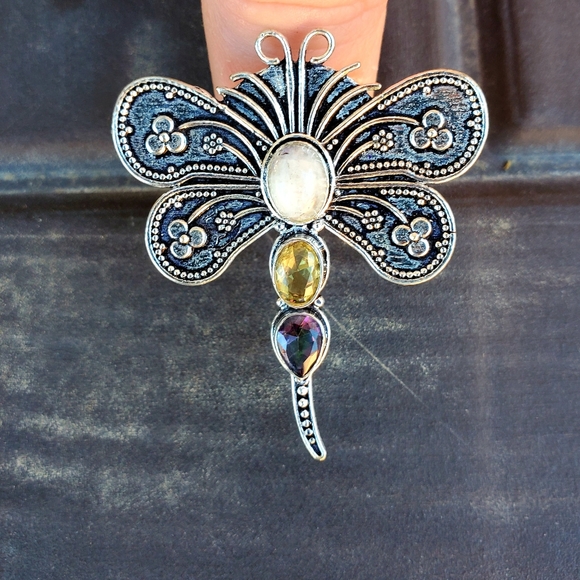 New Multi Gemstone 925 Silver Dragonfly Ring. - Picture 9 of 13
